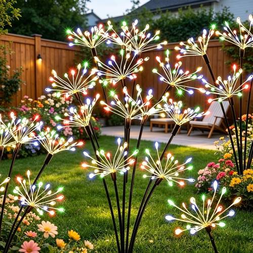 1 set of solar powered firework string lights ip65 with 60 leds light sensing automatic on off function swinging color changing lights decorative lights for courtyard terrace and flower beds festive lighting