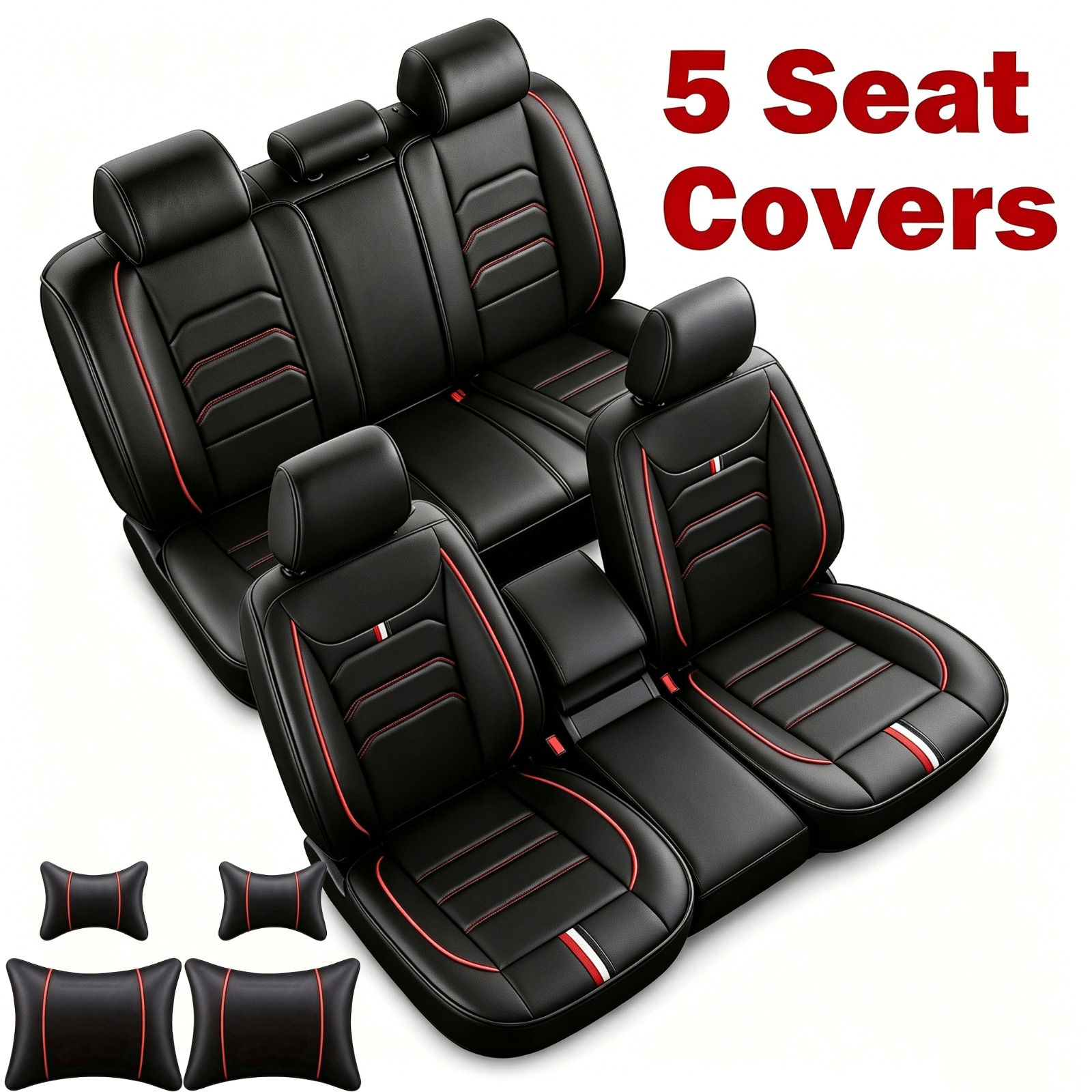 TEMU 5-seat Premium Faux Leather Car Seat Covers Full Set, Universal Waterproof Front And Rear Cushion Protectors, Interior Decor, Use For Most