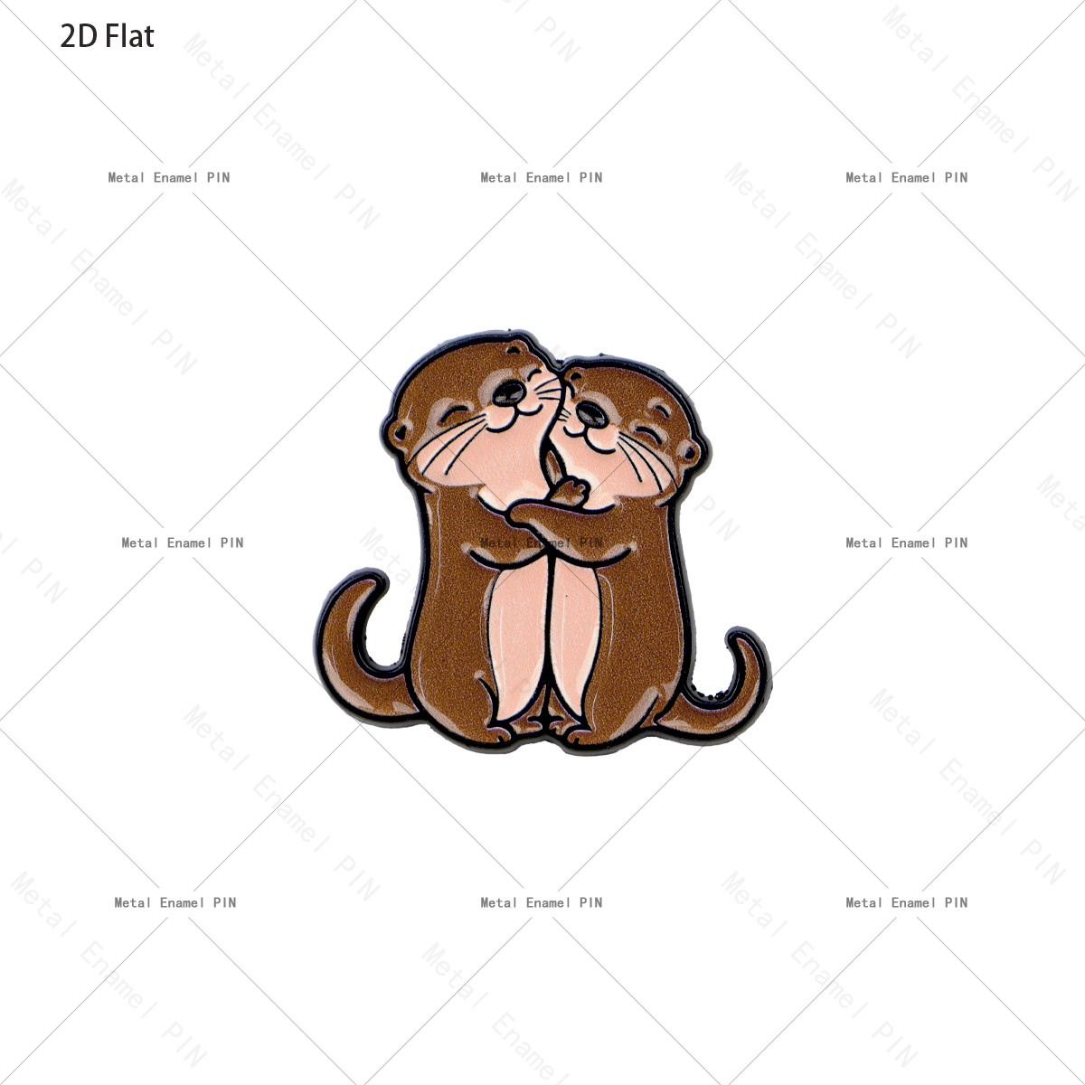 TEMU 2d Flat, 2d Flat 1pc Cute Hugging Baking Paint And Color Blocking Enamel Pin, Sweet Couple Otter Animal Lapel Pin Brooch, Decor Badge For Unisex
