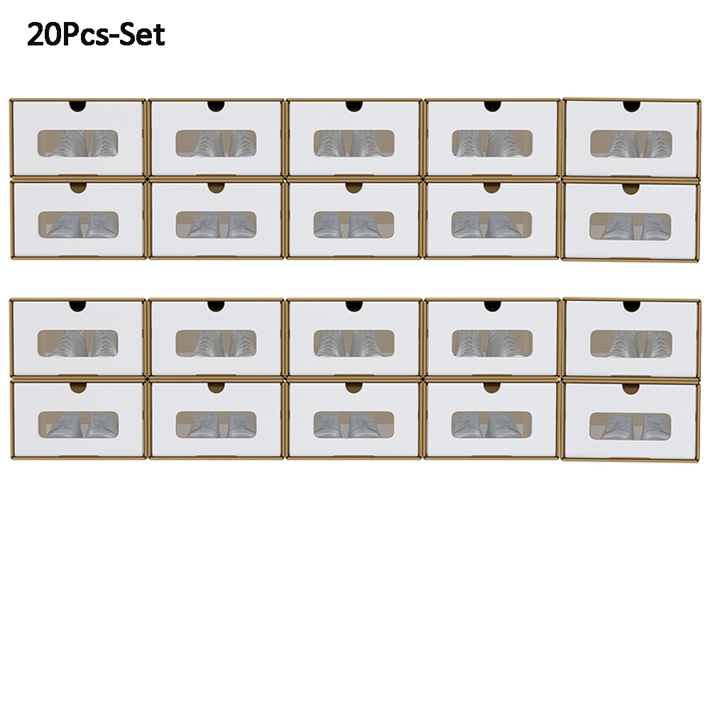 Image of Paper Shoe Boxes With Lid And Transparent Viewing Window, Shoe , Practical Shoe Storage Box, Storage Organizer For Shoes, Brown+white/white/+white, 10/20/30pcs