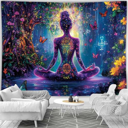 item picture 2d flat bohemian style psychedelic mandala with floral meditation and suitable for indoor decorations 2d flat background artwork 2d flat