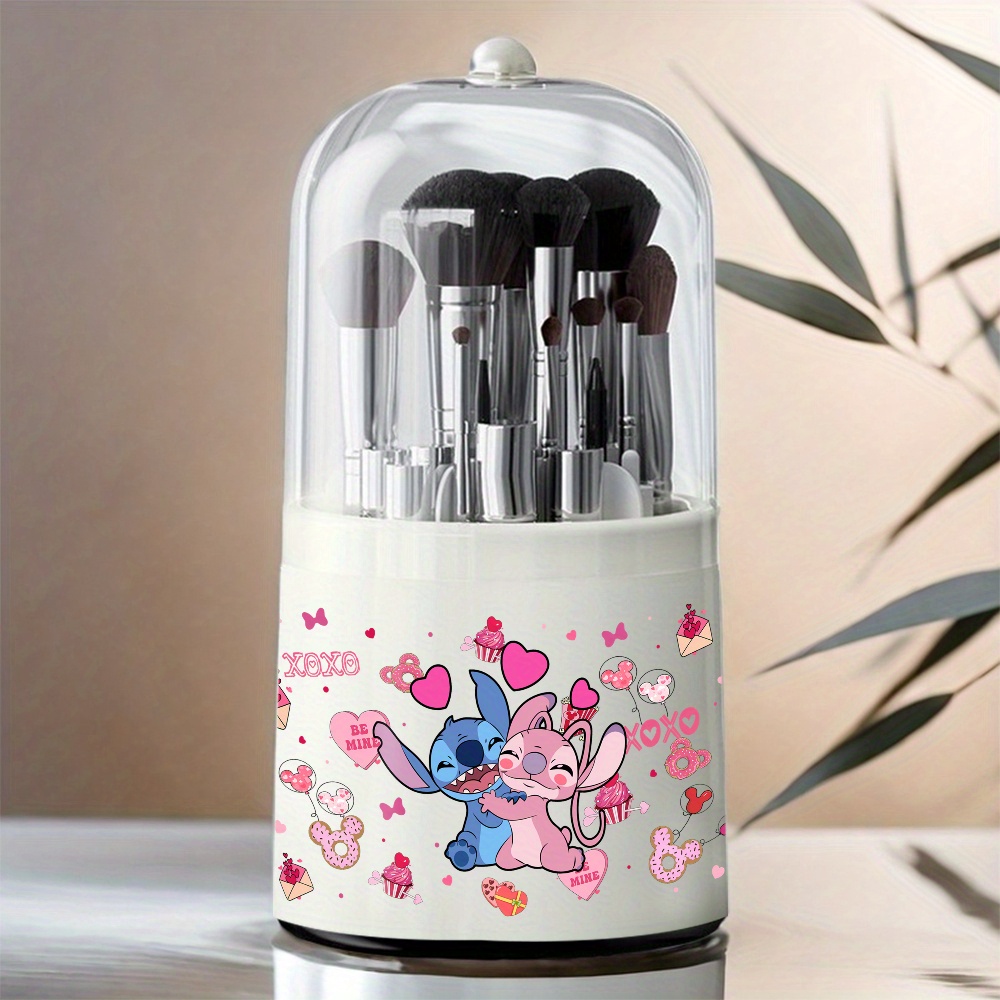 1pc     cosmetic storage box rotating dust proof makeup brush holder with clear viewing lid   hearts design ideal for dressing table or desktop makeup brushes Product details 6