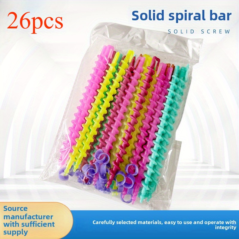 TEMU 26pcs Color Mixing Random Spiral Bar Hair Tool Roll Cold Ironing Bar Barber Shop Screw Curling Bar