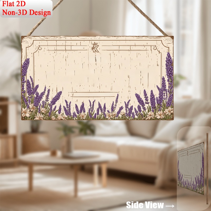 TEMU 2d Flat, 1pc, Customizable Wood Sign (24.99cm X 13.79cm), Lavender Rustic Wood Decoration Sign - Accent With Purple Flowers, Perfect For Porch,