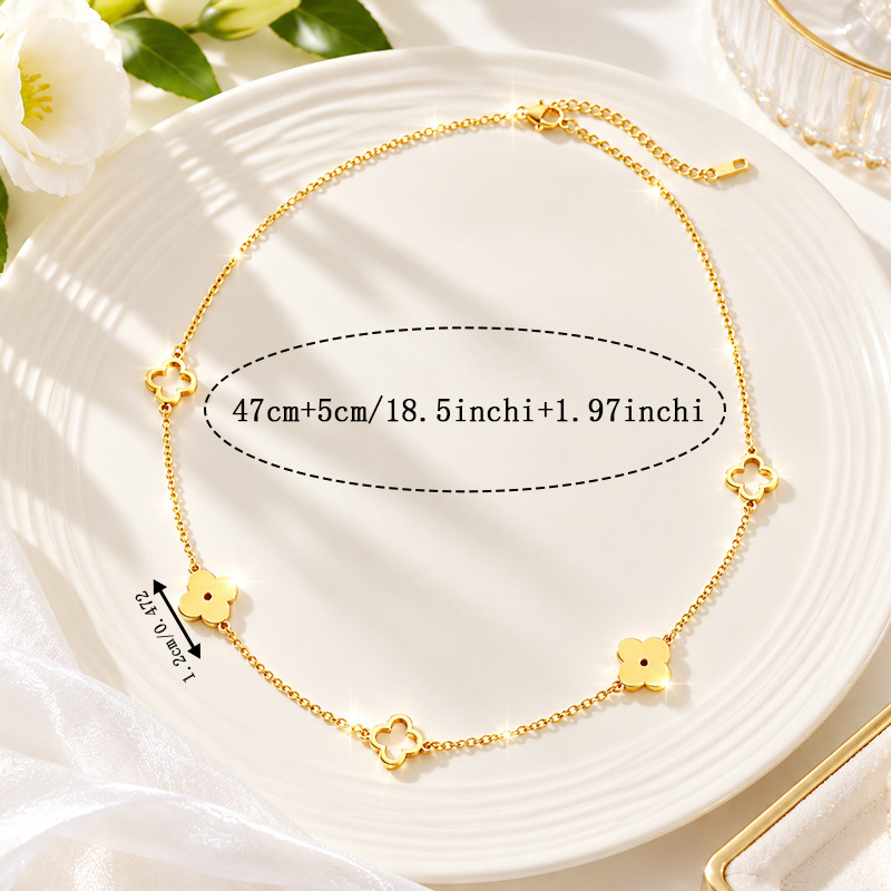 TEMU Hypoallergenic Stainless Steel Necklace For Women, 18k Golden Plated Chain With Mixed Hollow And Solid Petal Charms, Adjustable Chain, Elegant