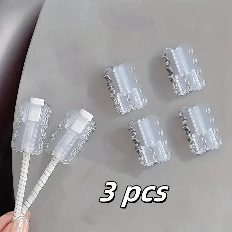 TEMU 3pcs/6pcs Transparent Wavy Cable Protector, Tpu Cable Protector Sleeve, No Battery, Suitable For Mobile Phone Data Cable Protection Additions