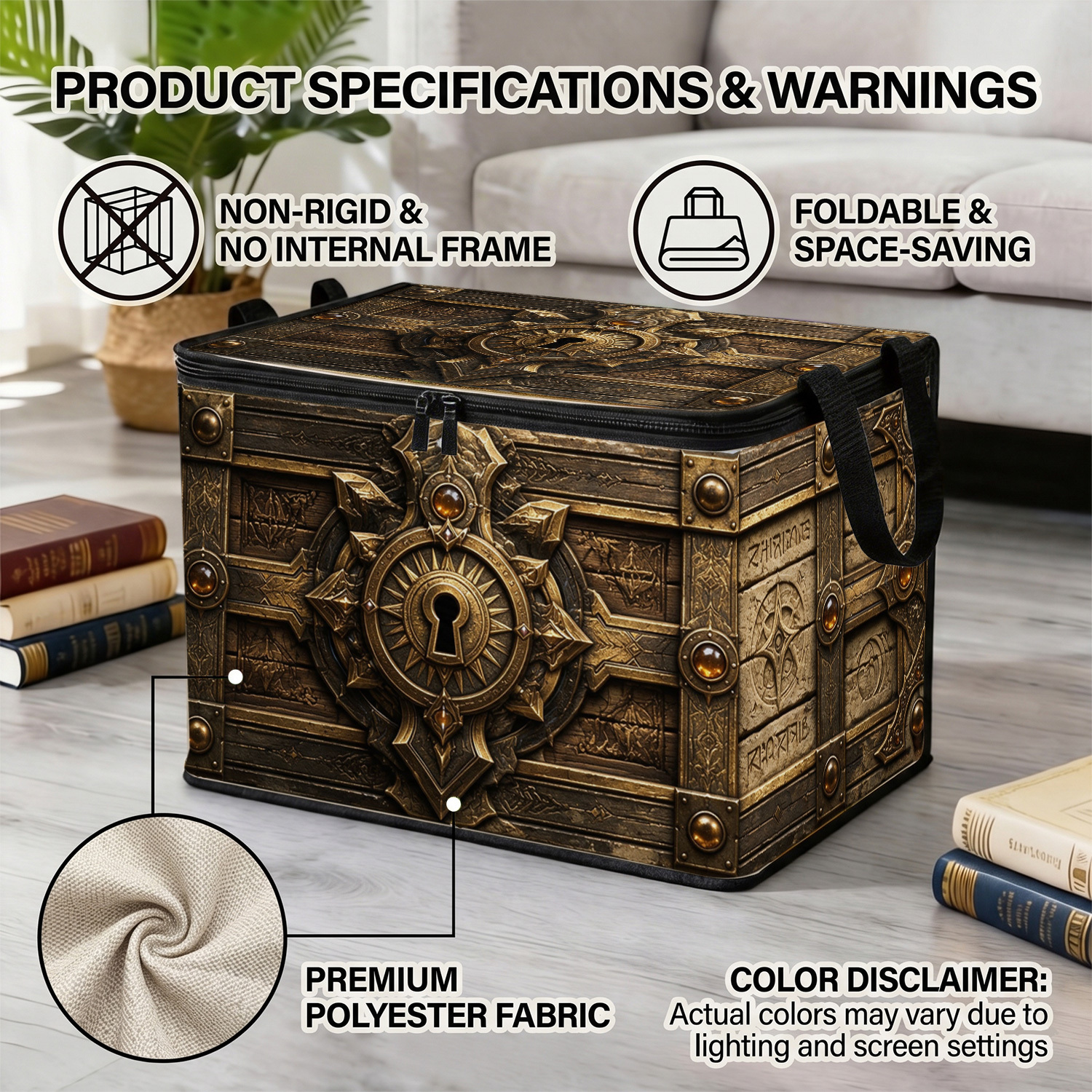 TEMU 1pc Extra Large Foldable Zippered Storage Box, Bronze Plain Simple Vintage Style, Suitable For Storing Clothes, Pants, And Bedding. Under-bed
