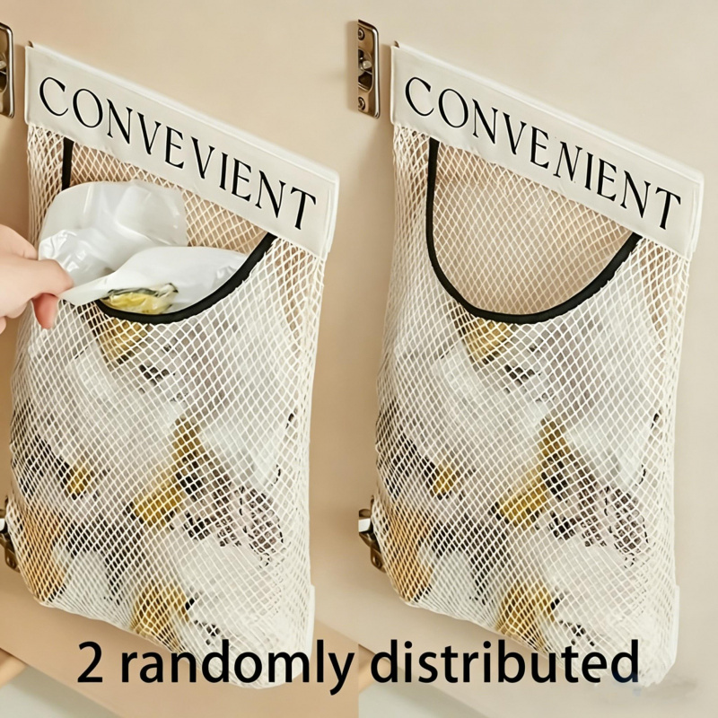 3pcs Set Kitchen Hanging Mesh Storage Bag with Adhesive Hooks