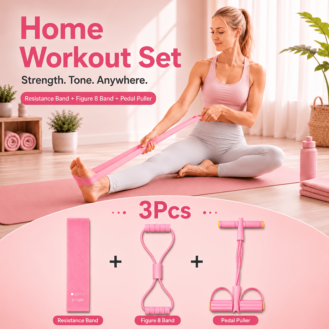 TEMU Set de Bandas de Resistencia para Fitness en Casa, Corrector de Hombros de 8, Banda Elástica de Yoga y Cuerda de Pedal, Adecuado para Ejercicio