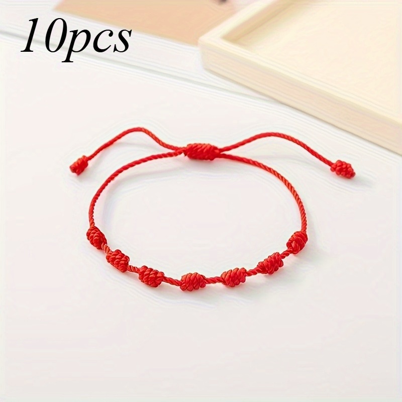 TEMU 10/5 piezas Pulsera de Minimalista de Moda con 7 Nudos, Cuerda Tejida Ajustable y para , Regalo de Navidad, Día de San Valentín
