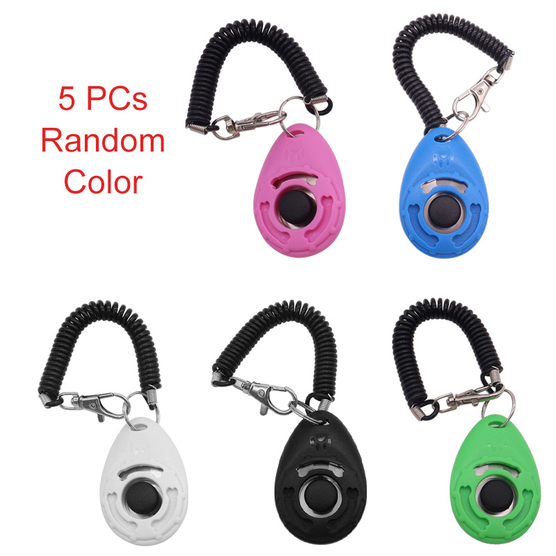 TEMU 5pcs Dog Training Clicker Pet Cat Random Color Dogs Click Trainer Aid Tools Adjustable Wrist Strap Sound Key Chain Dog Supplies, Without Battery