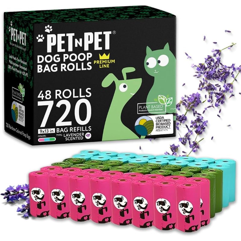 PET N PET Dog Poop Bags, USDA 41 Plant Based, Thick And Leak Proof Dog Waste Bags Rolls, Lavender Scented, 720 Count