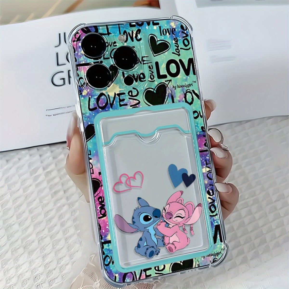 1pc Disney Series with Card Slot Protection Mobile Phone Case The Theme Is Stitch Disney Character Cute Adorable Blue Alien Suitable for Iphone 16 15 14 13 12 11 Pro Promax Plustpu Materialcute Cartoon Design Perfect