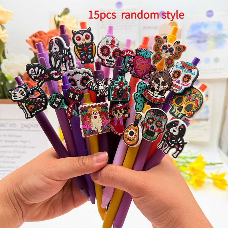 TEMU 15pcs Shaped Neutral Pens, Multi-styles Of Sugar , Guitar-shaped, Quick-drying Non-smudging, Student Office Holiday Themed Pens (random Pattern)