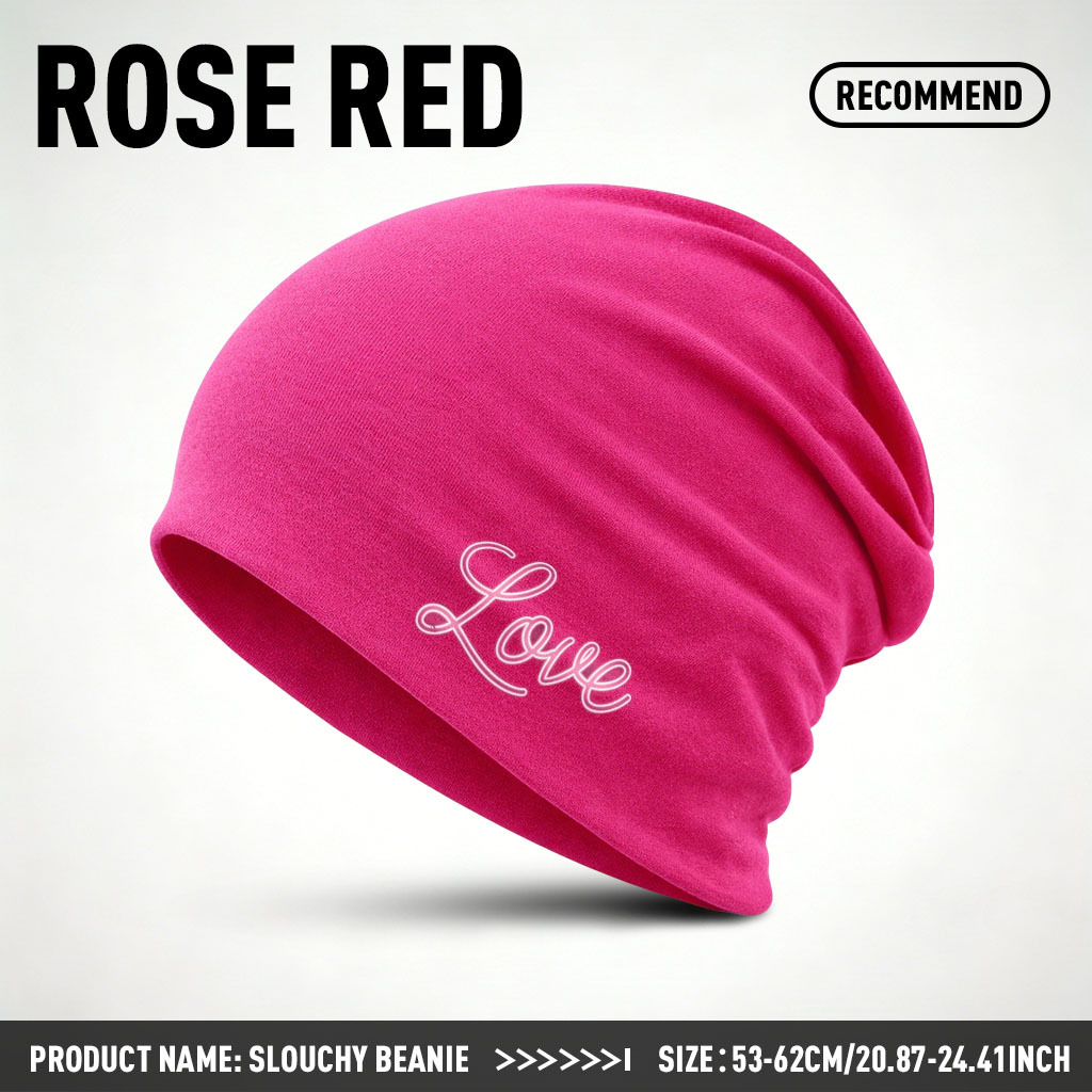 TEMU Women's & Unisex Soft Stretchy Beanie Hat - Lightweight Suitable For All, Elastic Slouchy Cap With Design, Hip-hop Gift For Valentine's Day,