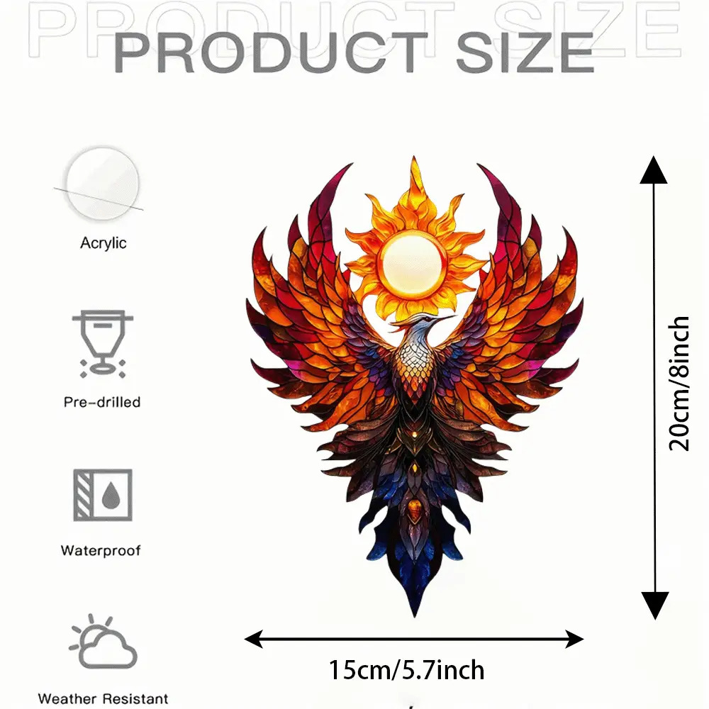 TEMU 2d Flat - Acrylic Suncatcher Featuring A 2d Flat Design Of , Phoenix, And Cat, Resembling Stained Glass. This Hanging Ornament, Measuring 8