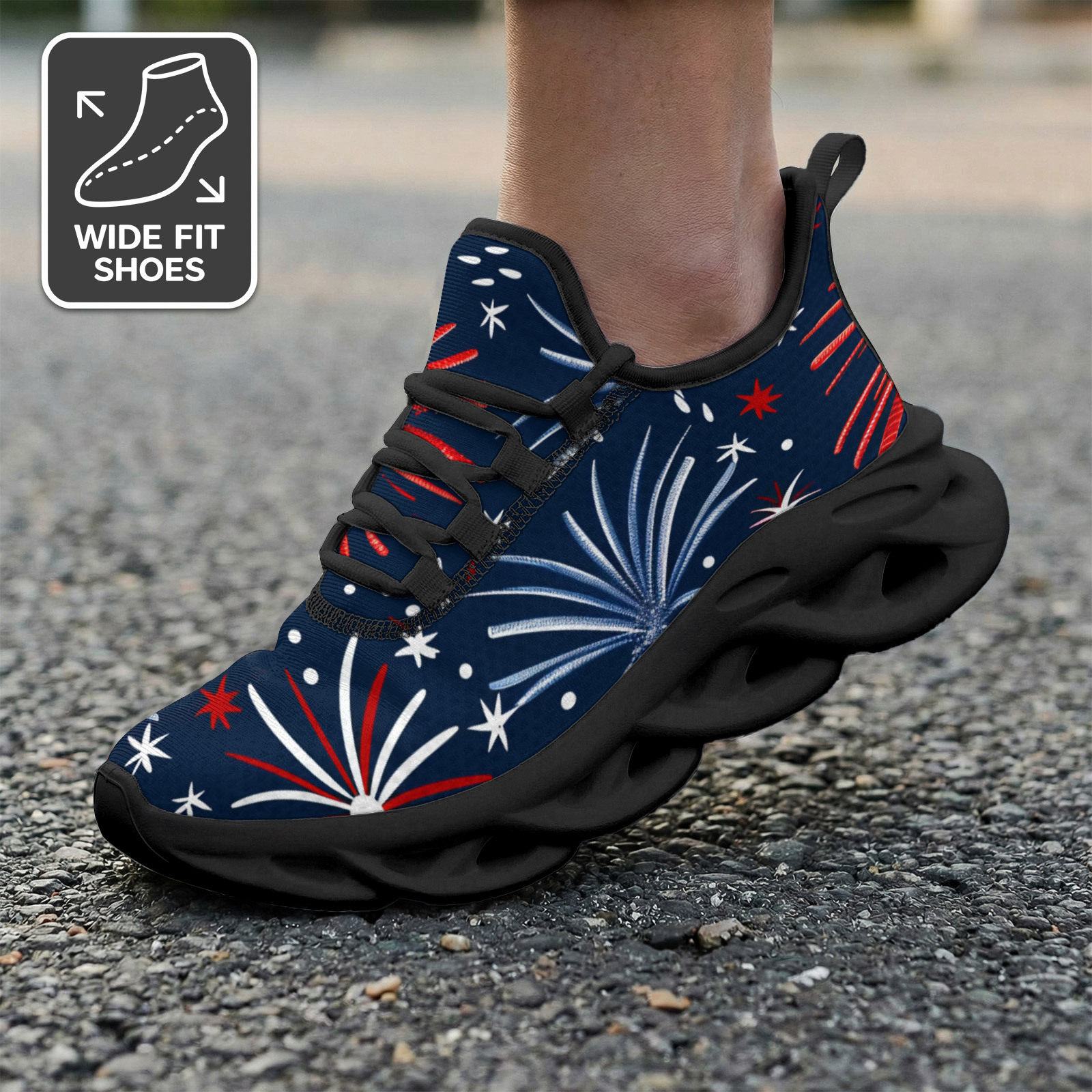 Men's Athletic Running Shoes, Classic Red & Blue Firework Print