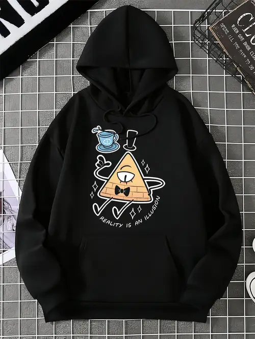 bill reality is an illusion printed hoodies 270g polyester cotton blend hoodies for men with kangaroo pocket comfortable and stylish hooded pullover suitable as a gift for autumn and winter mens wear