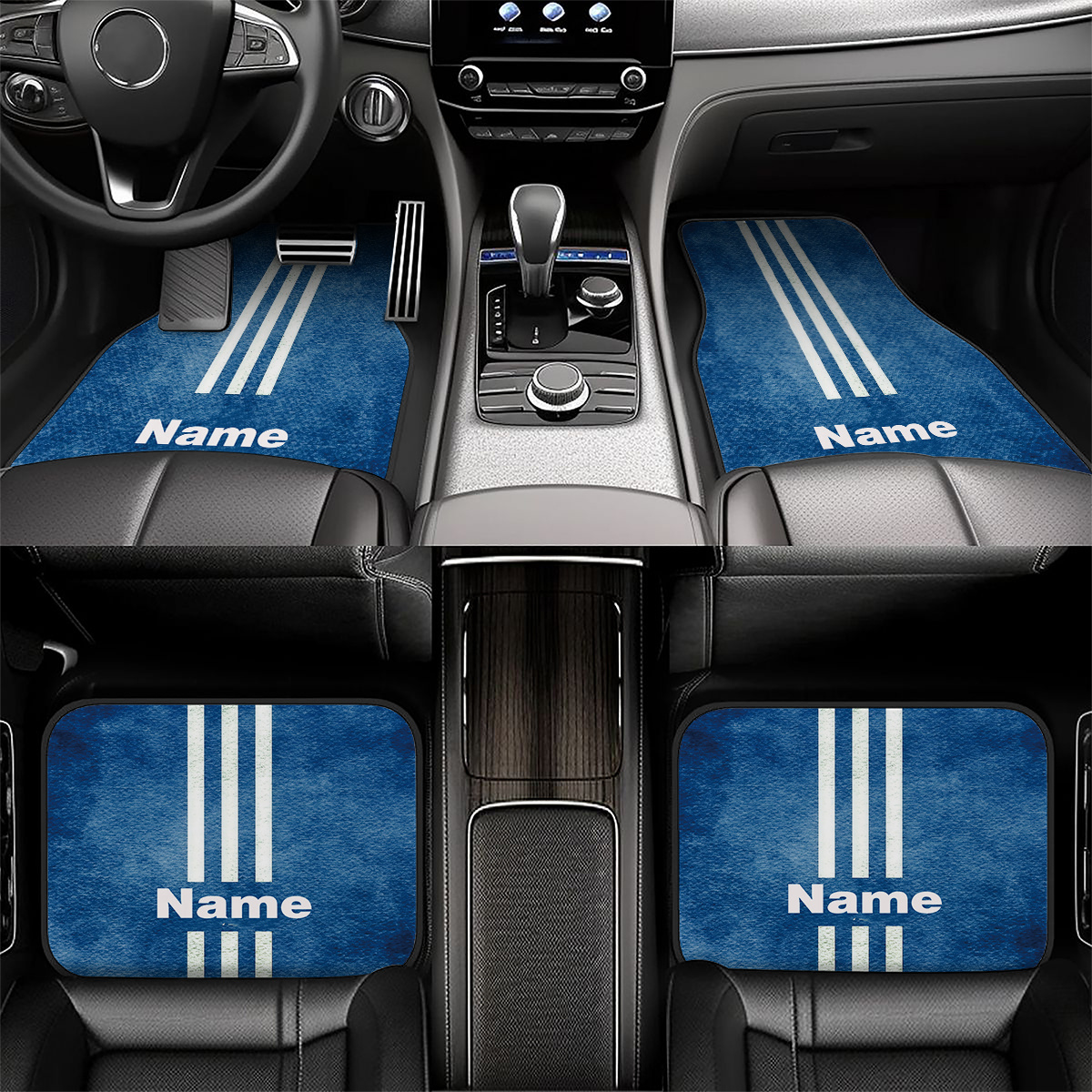 TEMU 4pcs Customizable Car Floor Mats Printed On Them, Featuring A Personalized White Striped Design. A Perfect Gift For New Year's And Valentine's