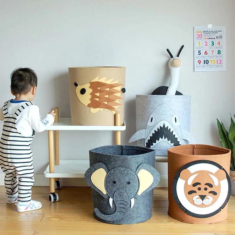 1pc cartoon animal felt storage basket polyester unfinished fabric foldable organizer for toys clothes shoes multi purpose laundry bin for home bedroom dorm bathroom large capacity details 0