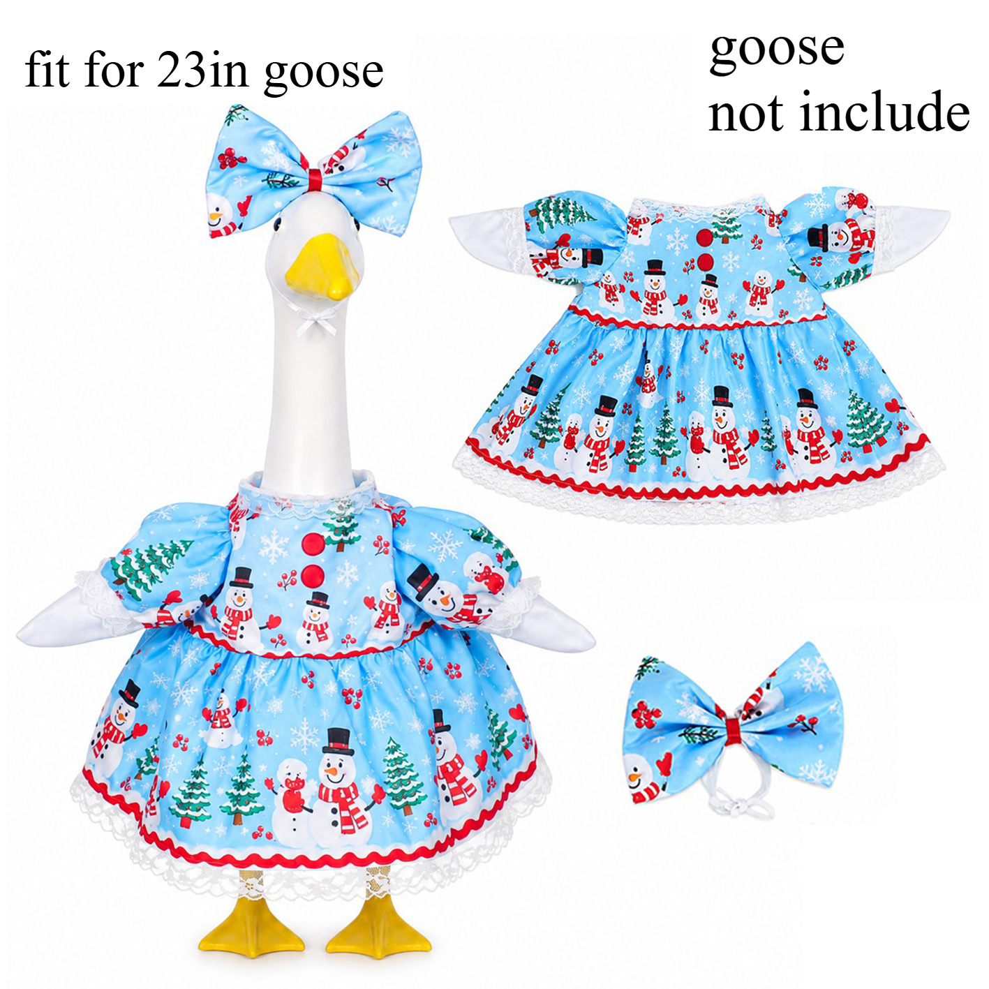 TEMU Ensemble Robe Costume de Noël de Neige Oie avec Nœud pour Statue d'Oie de Porche de 23 Pouces, Déguisement de Fêtes d'Hiver, Décoration