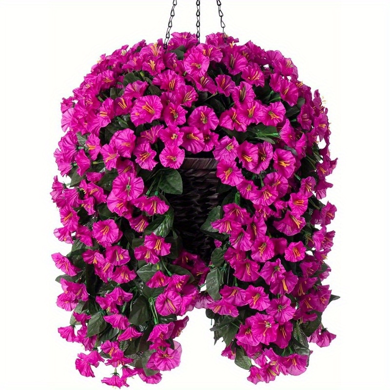 a bouquet of artificial flowers uv resistant faux orchid hanging basket gradient pink to purple artificial flowers no maintenance indoor outdoor decor for balcony porch patio easy assembly