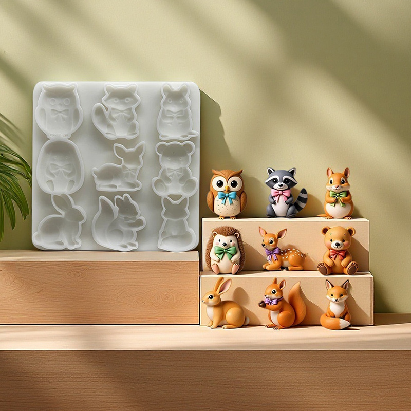 1pc 9- Animal Theme Fondant Cake Dough Silicone Mold Rabbit, Owl, Bear, Fox, Deer Cake Decoration Chocolate Baking Tool