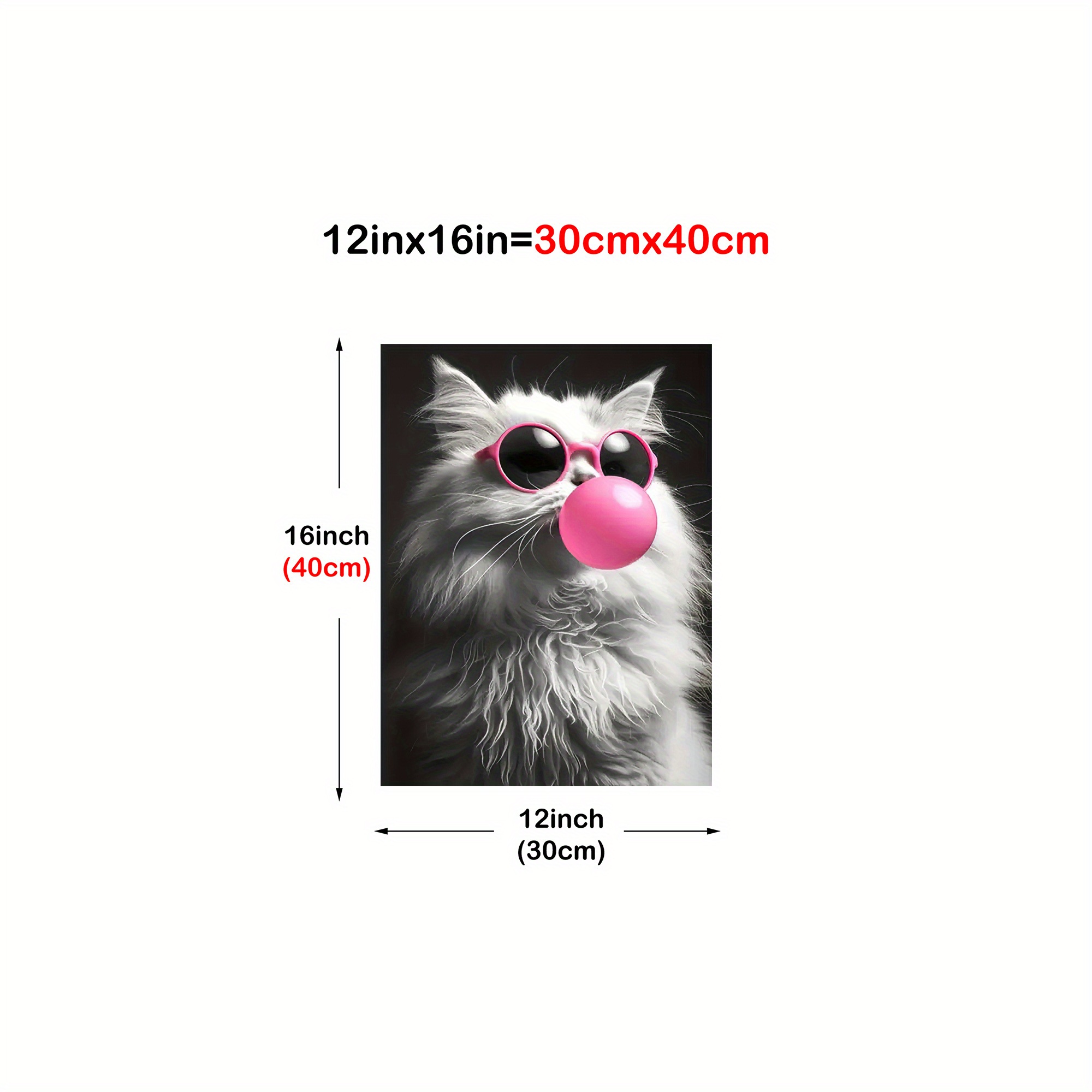 TEMU 1pc Frameless Canvas Art Print - 12x16 Inch, Stylish Black & White With Pink Glasses & Gum, Home, Office, Cafe Decor, Indoor/outdoor Use, Living