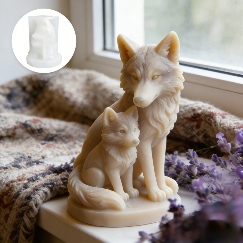 E-shop Wolf-Mutter & Kerzen-Silikonform, liebevolle Umarmung von Mutter Jungtier, 3D exquisite zarte Details, für Kerzen/Harz/Gips, erschaffen