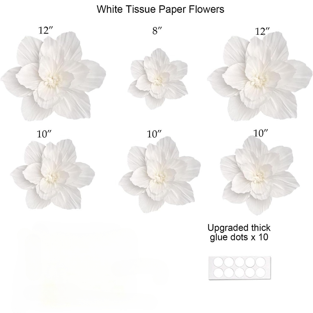 Image of 6pcs Paper Flowers Artificial Wall Decor 3d Tissue Paper Flowers Wedding Birthday Room Decor White Ivory Bridal Baby Shower