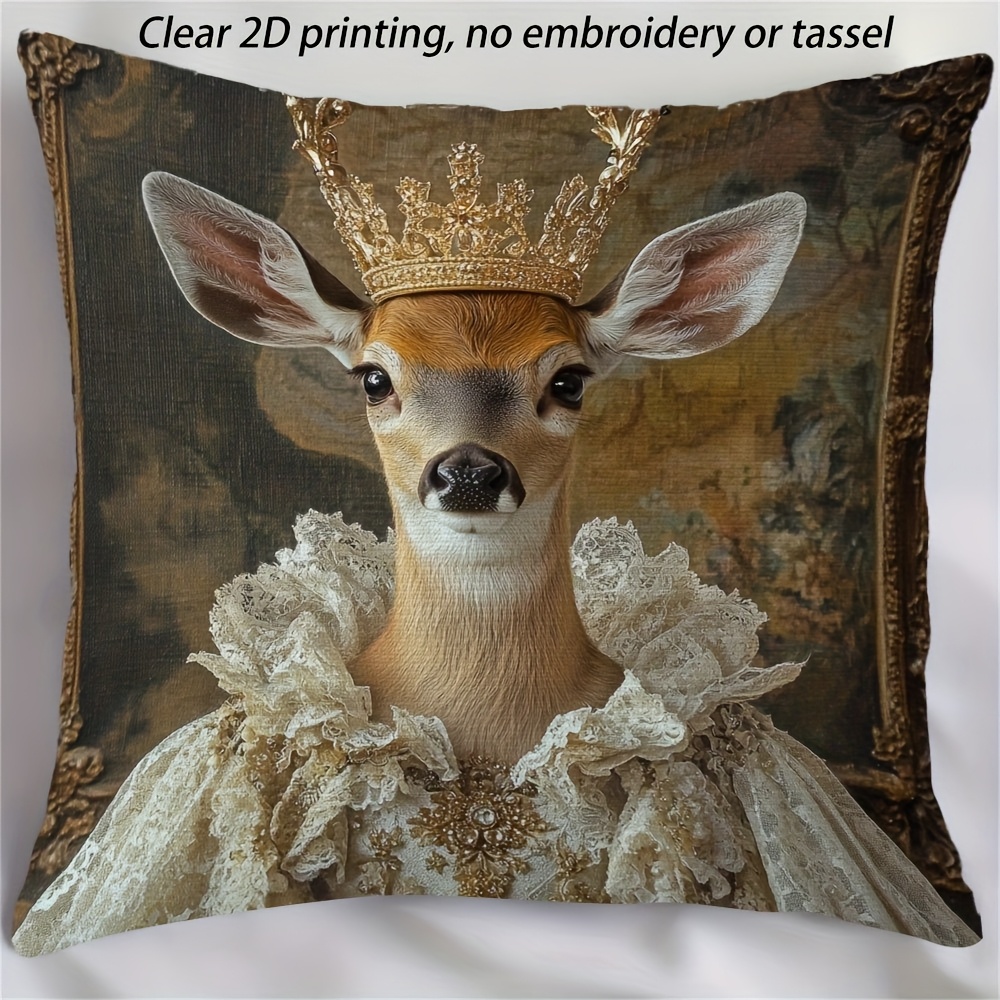 TEMU 1pc Deer Pattern Tropical Seasonal Lace Pillowcase- Double-sided Printed Design, Zipper Closure, Machine Washable, Spring Fresh Decoration For