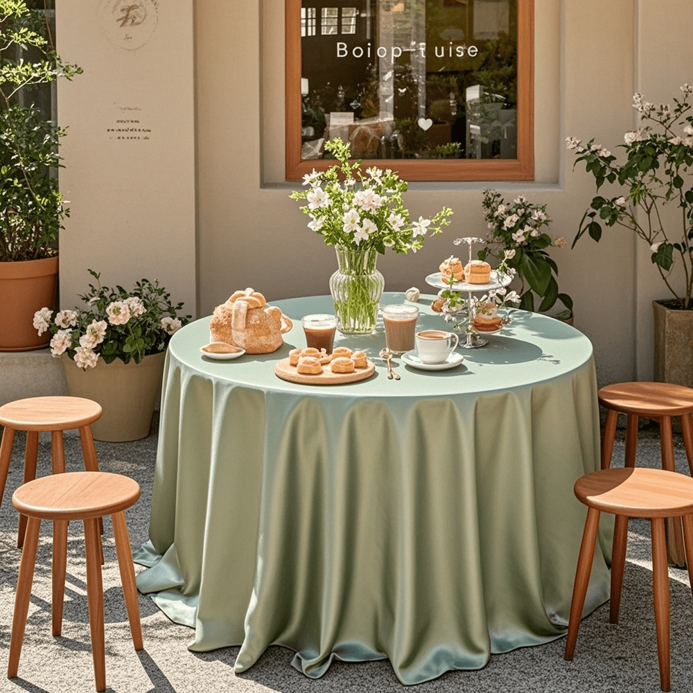 TEMU 1pc Restaurant Dining Table Tablecloth, Round Grass Green Tablecloth, Warm Table Setting, Dining Atmosphere Decoration, Suitable For Wedding