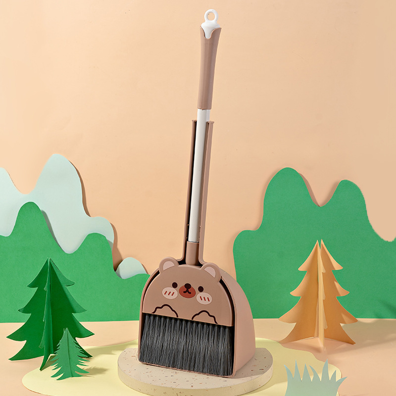 TEMU 2pcs, Cute Bear And Frog Mini Broom And Dustpan Set - Soft Bristles, Suitable For Small Spaces, Bathrooms, And