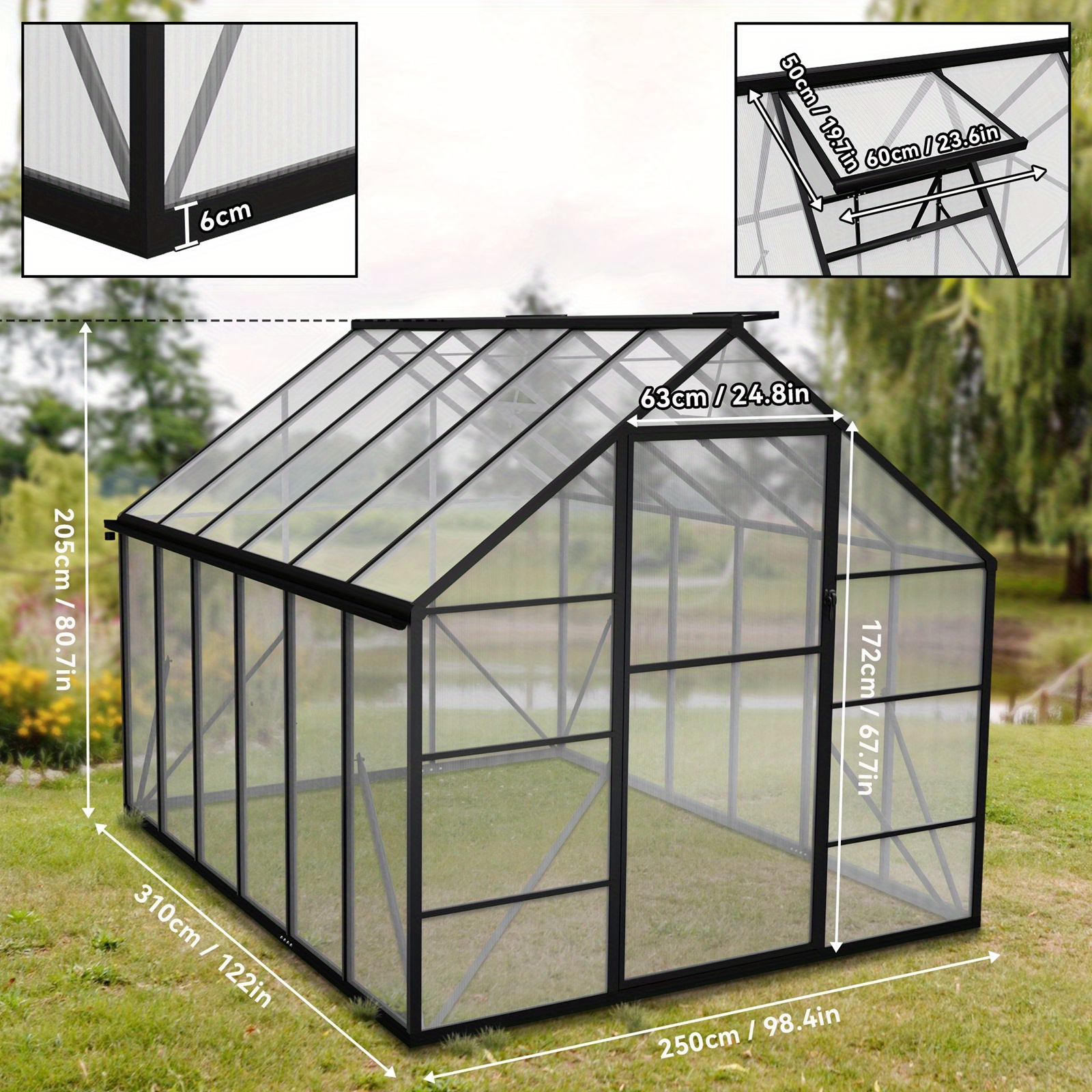 310x250x205cm Walk-in Greenhouse Sunroom Garden Greenhouse - Ideal For Growing Tomatoes, Vegetables, And Plants, Featuring A Reinforced Base, Roof Vents, And Sliding Doors