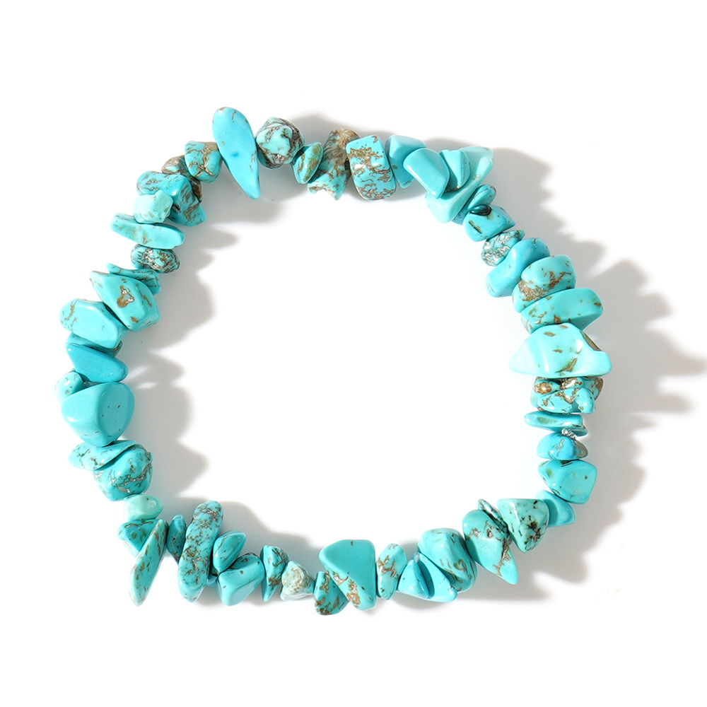 TEMU Women's Fashion Stretch Bracelet, Single Natural Turquoise Crushed Stone Beaded Bracelet | Teal Mineral Texture + Iron Vein Pattern | Elastic