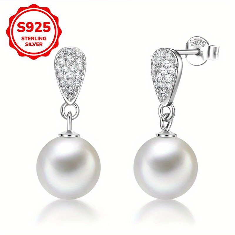 1 pair of womens dangling earrings with s925 sterling silvery inlaid     pearl pendant elegant wedding party jewelry gift Product details 3