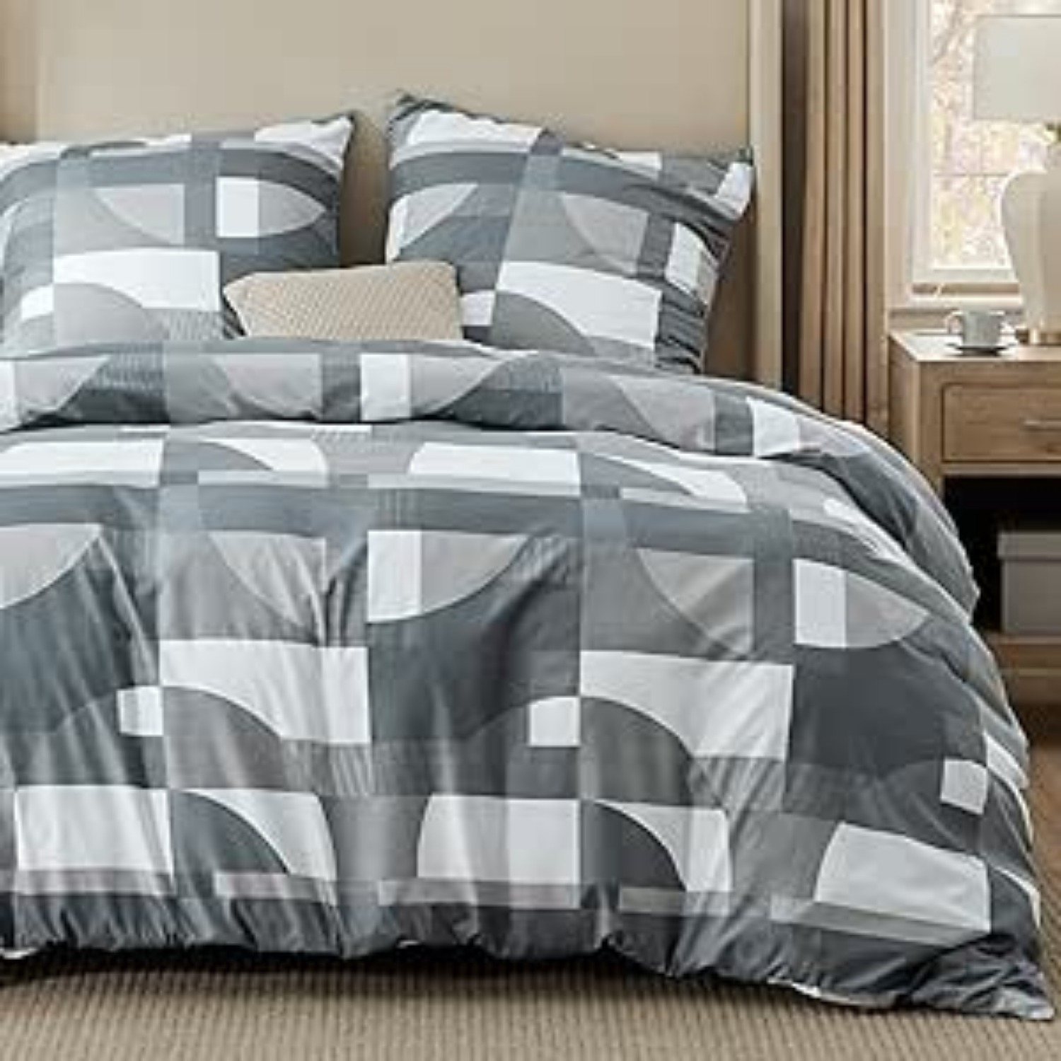 TEMU Bedsure Bed Linen Set 200x200 3-piece Bed Cover - Household Bedding Sets 200 X 200cm With 2 Pillowcases 80x80cm, Soft And Non-iron Striped Pattern With Zipper