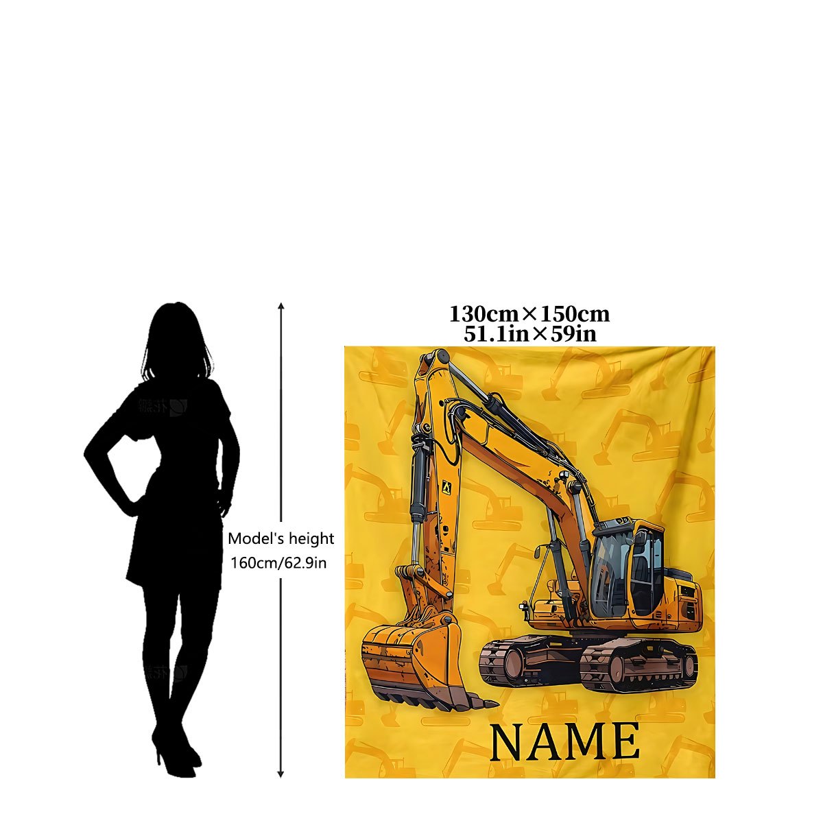 TEMU 1 Customizable Name Excavator Flannel Blanket, Use, Suitable For Outdoor Camping, Sofa, Living Room Air Conditioning Cover, Nap Shawl