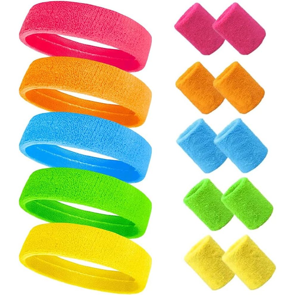 TEMU 15pcs Neon Sweatband Set 80s 90s With Headband Sports Sweatband Stretchy Sweatband For Women Men For Retro 80s 90s Party Carnival Basketball