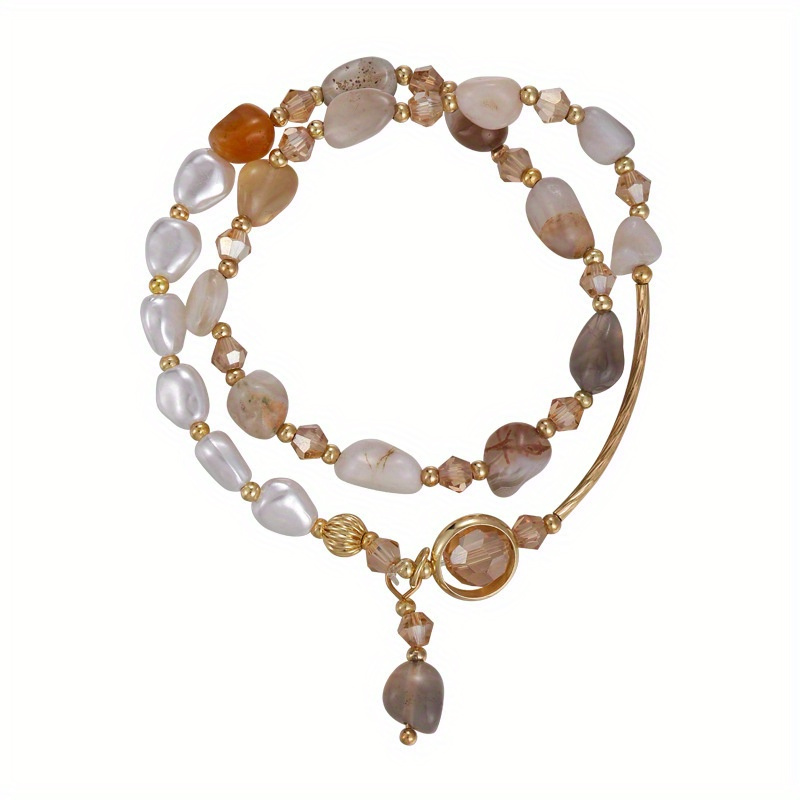 Women'S Double Layer Stacked Imitation Natural Stone Pearl Beaded Bracelet, Unique Design, Elegant Vintage Light Luxury Jewelry, Fashionable Accessory