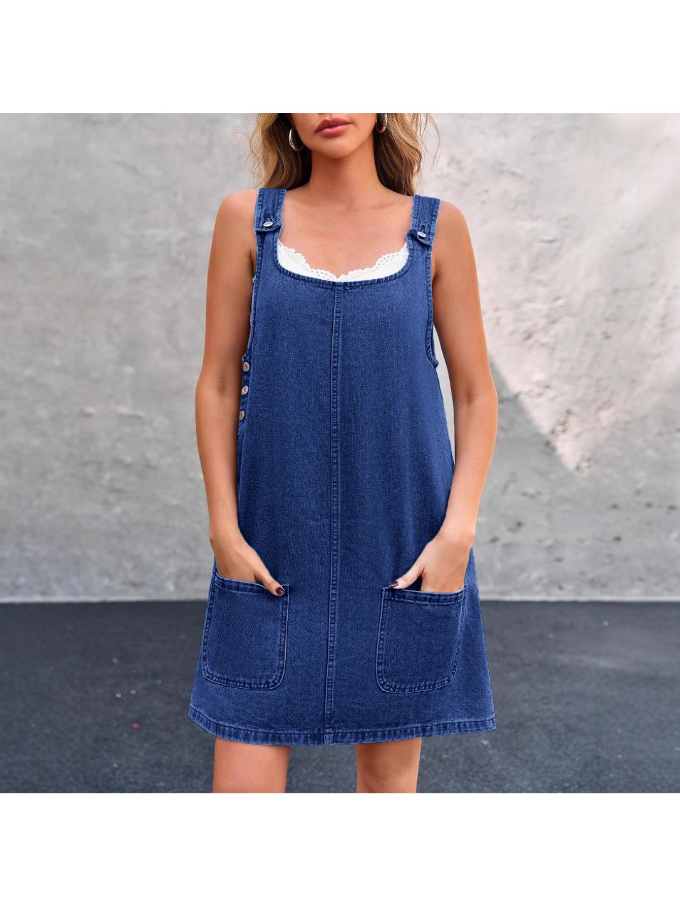 slim fit dress slacks Plus Size Plaid Wide Strap Overall Dress Black / 3XL main image 0