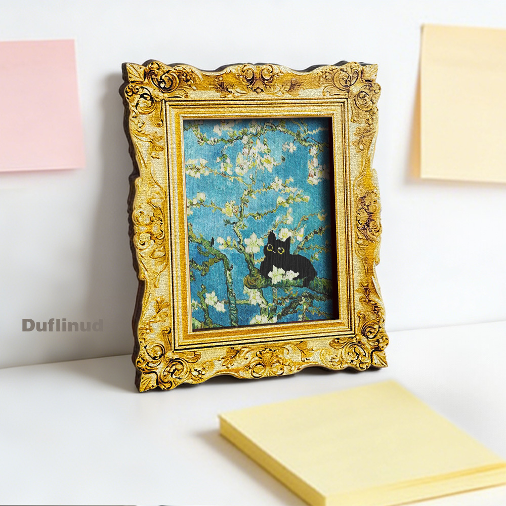 TEMU Duflinud Van Style Miniature Fridge Magnet - Black Cat On Flower Branch Suitable Decor, Wood With Back Magnet Holder, Artistic Decoration For