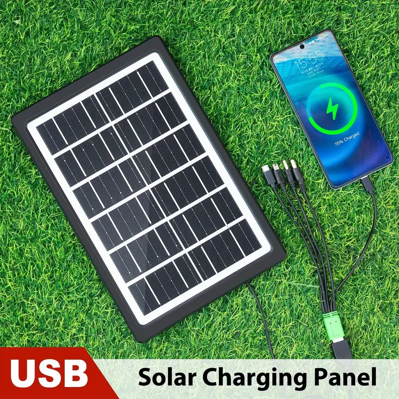 1pc cell phone solar portable charger 6w 6v with multiple usb for outdoor cell phone accessories suitable for cell phone flashlight small fan mobile power mens Product details 0