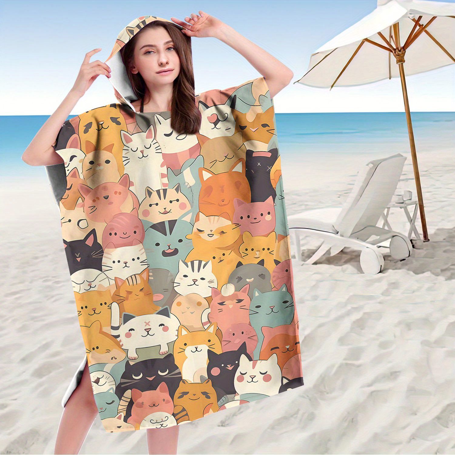 hooded towelling beach dress women's Back Beach Co - Pastel Breeze Hooded Towel Robe L/XL main image 1