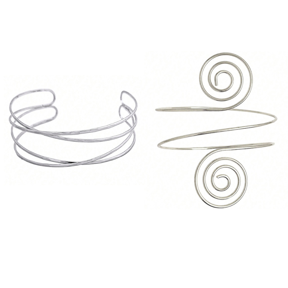 2pcs Spinning Upper Arm Bracelet Silvery Adjustable Armband Bracelet Set