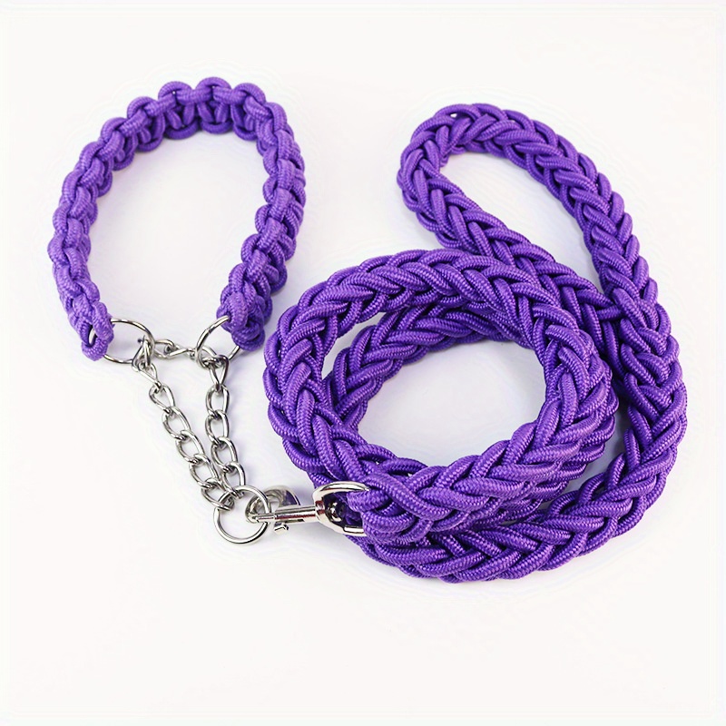 Medium-Large Braided Dog Collar with Leash, Anti-Burst Design