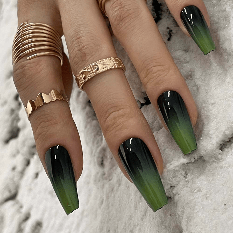 TEMU 24pcs Glossy Green Ombre Coffin Press On Nails, Nail Art, Extra Long Acrylic Fake Nails, Nails (green&black Ombre)
