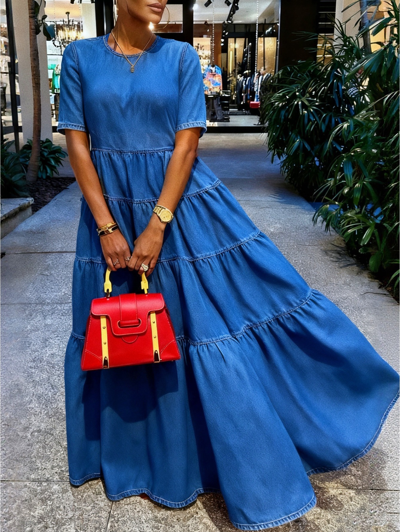 green emerald velvet dress Easel Frayed Detail Denim Maxi Dress in Dark Denim ON ORDER  June Adel