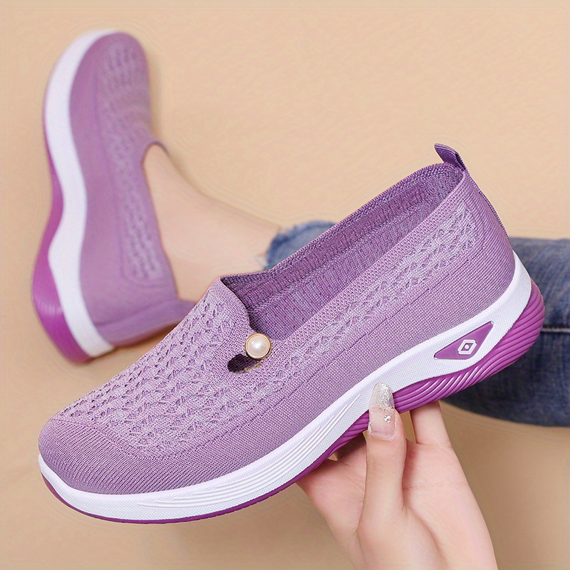 breathable mesh slip on walking shoes for women lightweight soft sole casual sneakers spring   solid color fabric upper inner pvc sole cn36 eu36 purple 11