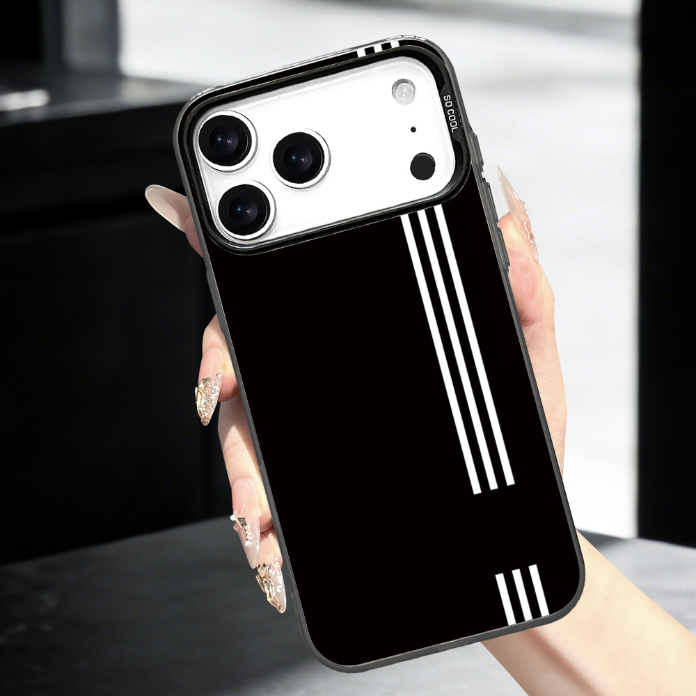 TEMU Phone Case: Black Background With White Vertical Stripes Pattern Phone Case, Simple And , Niche Texture, Suitable For Commuting Scenes, Positive